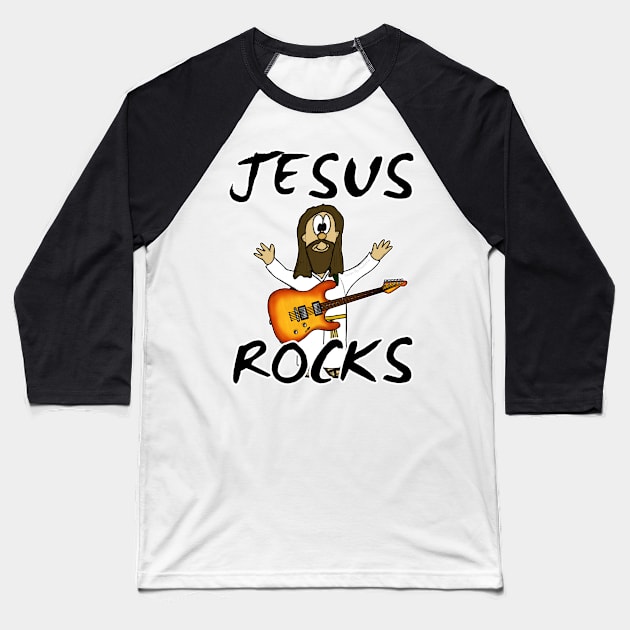 Jesus Rocks Electric Guitar Christian Guitarist Baseball T-Shirt by doodlerob